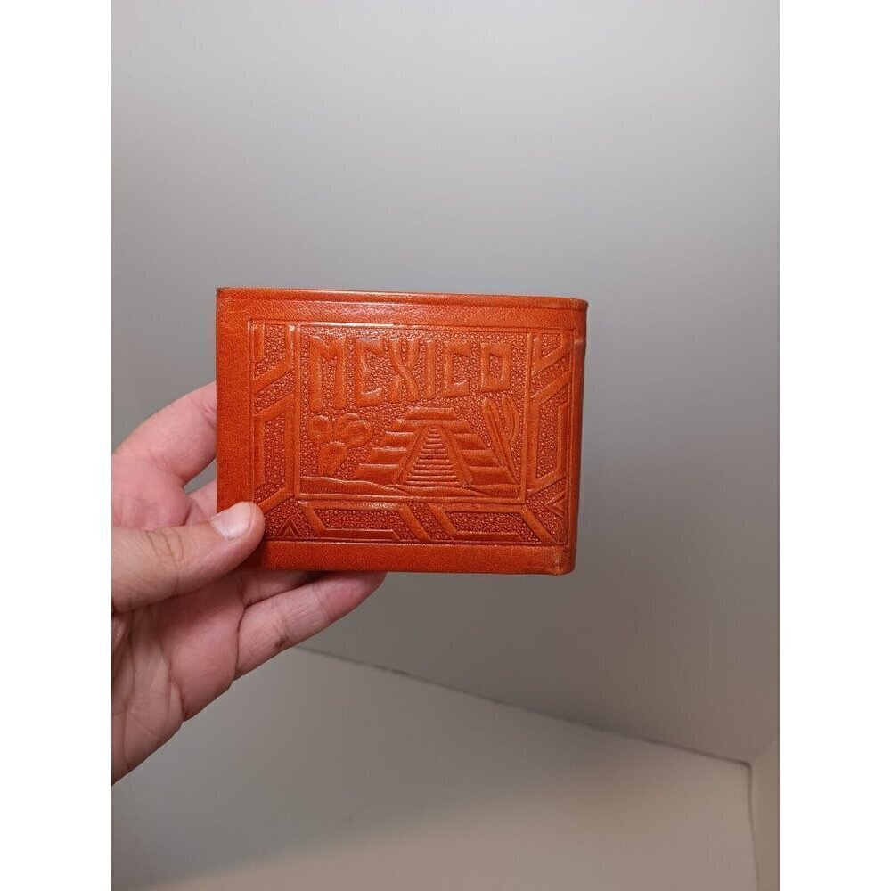 Vintage Hand Tooled Genuine Leather Bi-fold Wallet Western Mexico